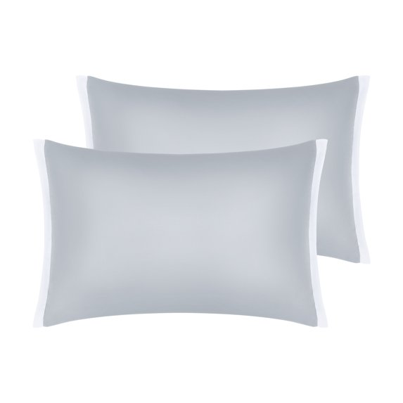REGALWOVEN Pillow Cases Set of 2, Soft Satin Polyester Cooling Pillow Covers with Envelope Closure Gray White Queen