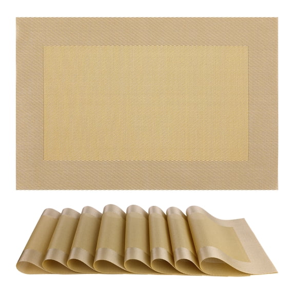 REGALWOVEN Placemats Set of 8 Placemats for Kitchen Dining Table Decor Washable Heat Resistant Gold 18*12Inch