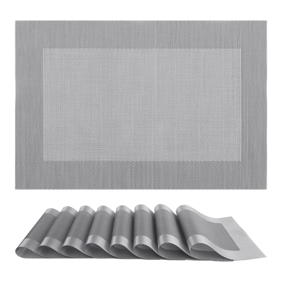 REGALWOVEN Placemats Set of 8 Placemats for Kitchen Dining Table Decor Washable Heat Resistant Silver Gray 18*12Inch