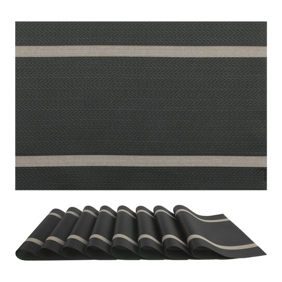 REGALWOVEN Placemats Set of 8 Vinyl Placemats for Kitchen Dining Table Decor Washable Heat Resistant Table Placemats Wipeable Table Mat Black 18*12in