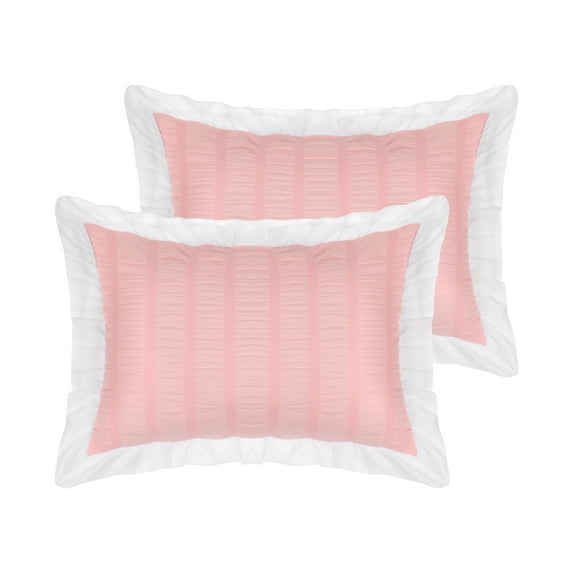 REGALWOVEN Polyester Pillow Shams with Ruffles Pleated, 2 Pcs Envelope Closure Pillowcases, Queen Pink 20"x30"