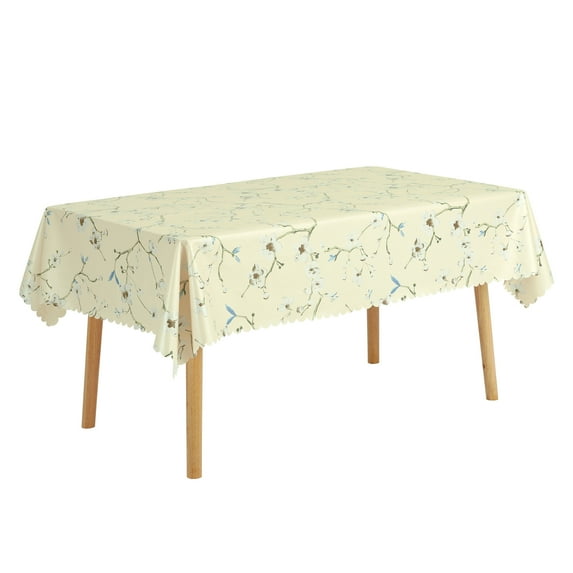 REGALWOVEN Rectangle Vinyl Tablecloth, Wrinkle-Resistant Table Cover for Kitchen or Dining, Light Yellow 51x71 Inch