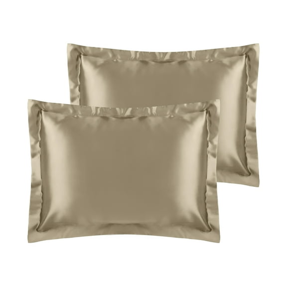 REGALWOVEN Satin Pillow Shams with Envelope Closure Soft and Smooth Set of 2, Gold Queen(20"x30")