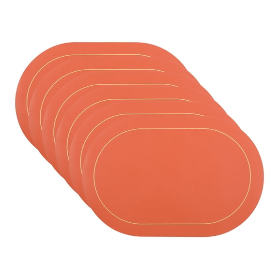 REGALWOVEN Set of 6 Placemats, Faux Leather Placemats for Kitchen Dining Table Decor, Washable Heat Resistant Table Placemats Wipeable Table Mat Orange 18*12in
