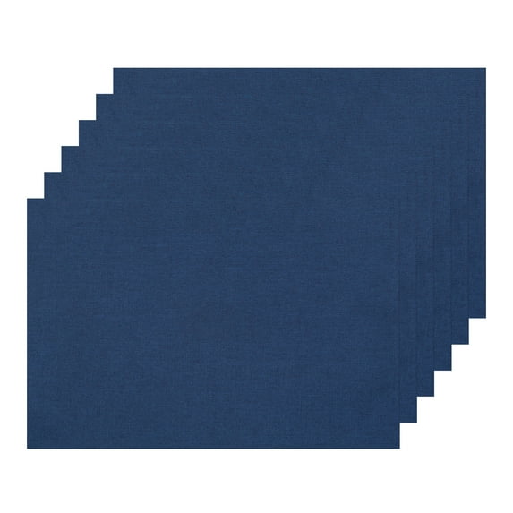 REGALWOVEN Set of 6 Faux Linen Placemats for Banquet Dinner Buffet Dark Blue 19x13 inch
