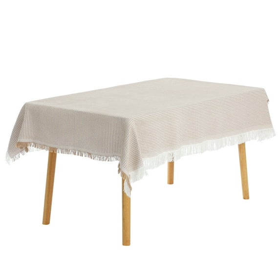 REGALWOVEN Square Tablecloth Cotton Linen Table Cover with Tassels for Dining Table Khaki 71"x71"