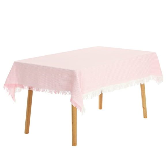 REGALWOVEN Square Tablecloth Cotton Linen Table Cover with Tassels for Dining Table Pink 51"x51"