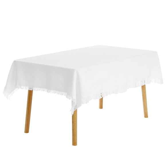 REGALWOVEN Square Tablecloth Cotton Linen Table Cover with Tassels for Dining Table White 51"x51"