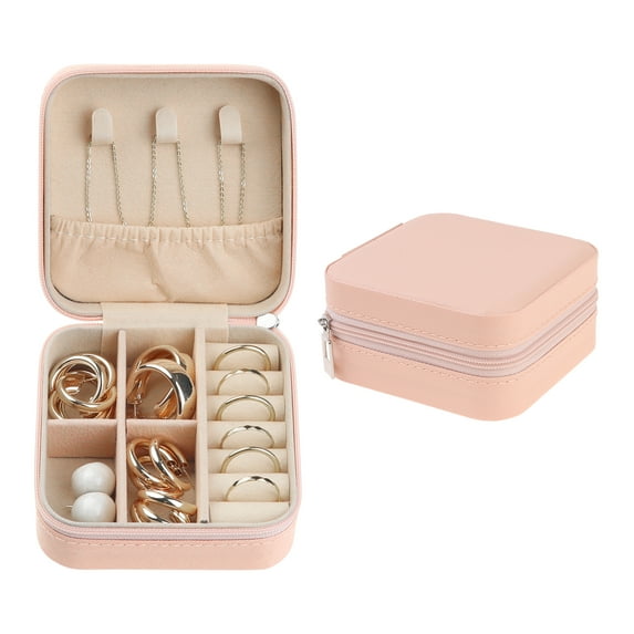 REGALWOVEN Travel Accessory Box, Mini Portable PU Leather Accessory Organizer Case Storage Display Holder Nude Pink