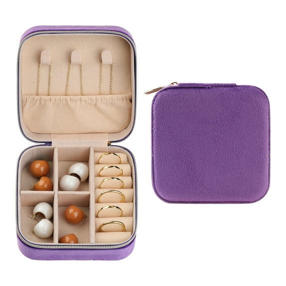 REGALWOVEN Travel Jewelry Box, Small Portable Plush Velvet Jewelry Organizer Case Storage for Girls Gifts Purple 10x10x5cm