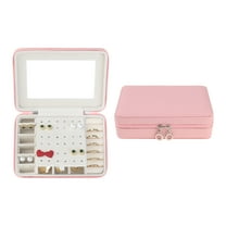 REGALWOVEN Travel Accessory Box with Mirror, Small Portable PU Leather Accessory Organizer Case Pink