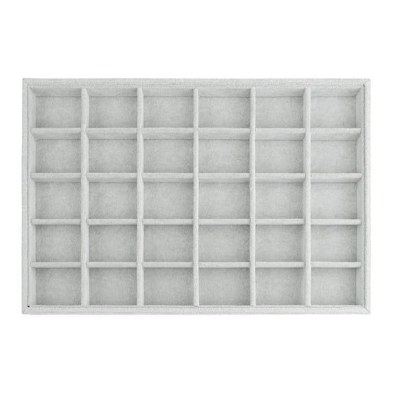 REGALWOVEN Velvet Accessory Organizer Trays, Holder with Removable Dividers for Drawers Grey 30 Grid Tray