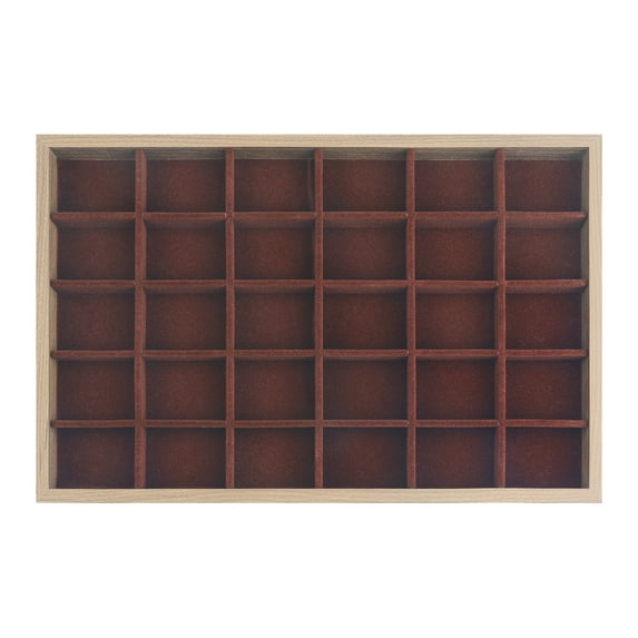 REGALWOVEN Velvet Accessory Organizer Trays with Removable Dividers for Drawers, Accessory Case Brown 30 Grid Tray