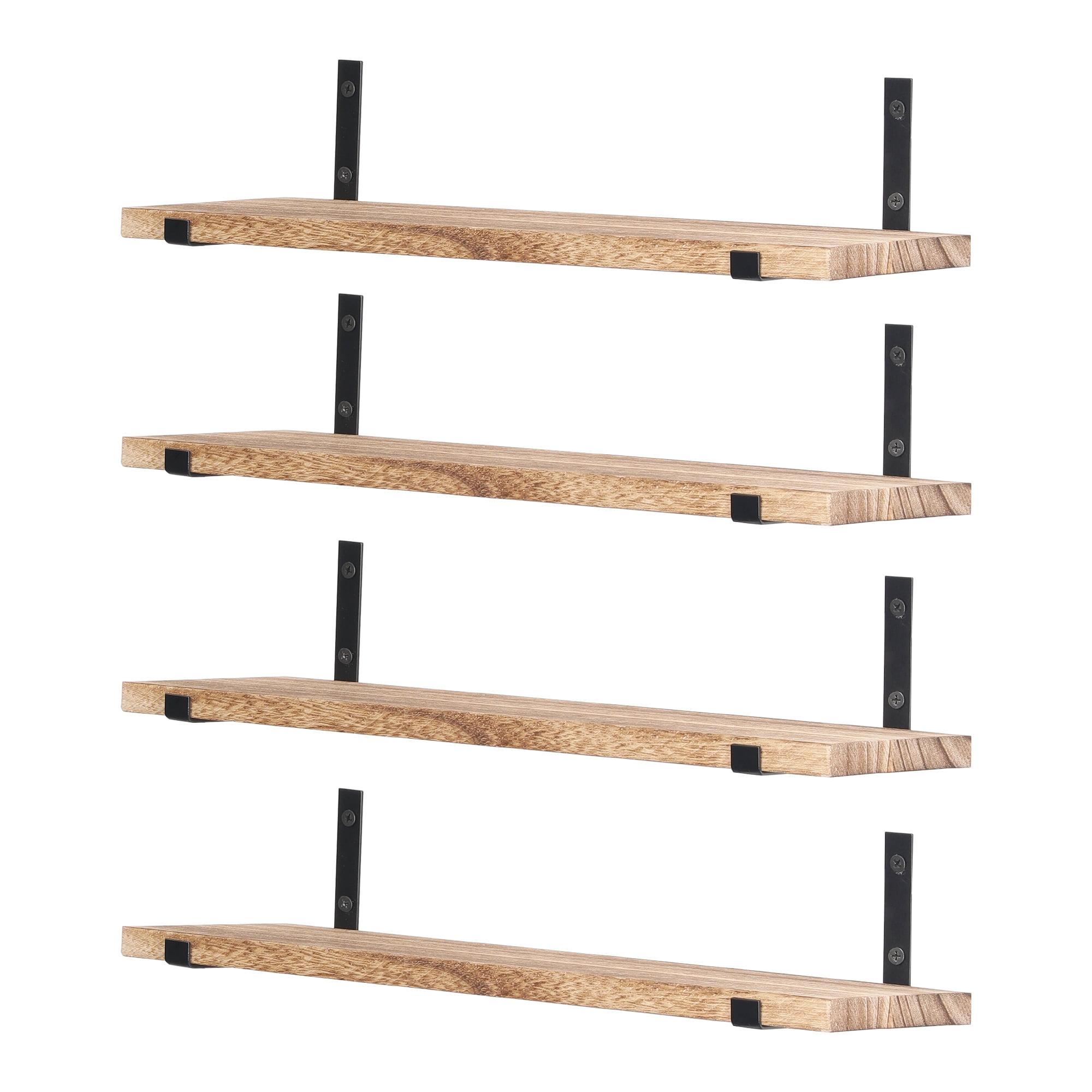 REGALWOVEN Wood Floating Shelves Set of 4, Wall Mounted Shelves for Bedroom and Kitchen Wall Decor Brown 16.5*6.7in