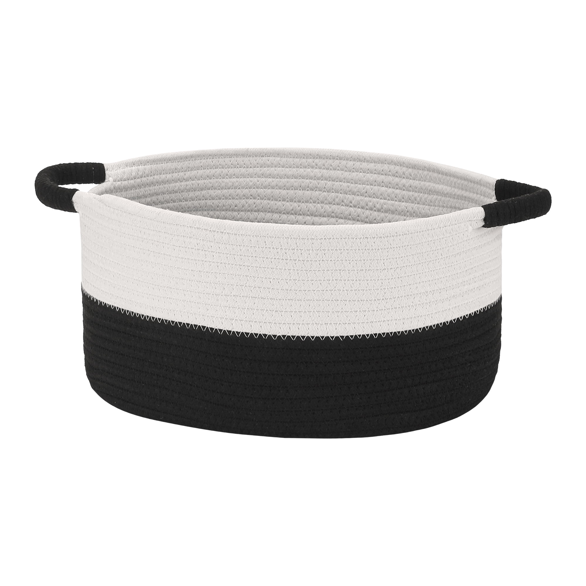 REGALWOVEN Woven Storage Basket with Handles, Shelf Closet Storage Bin White/Black 13*9.5*7in