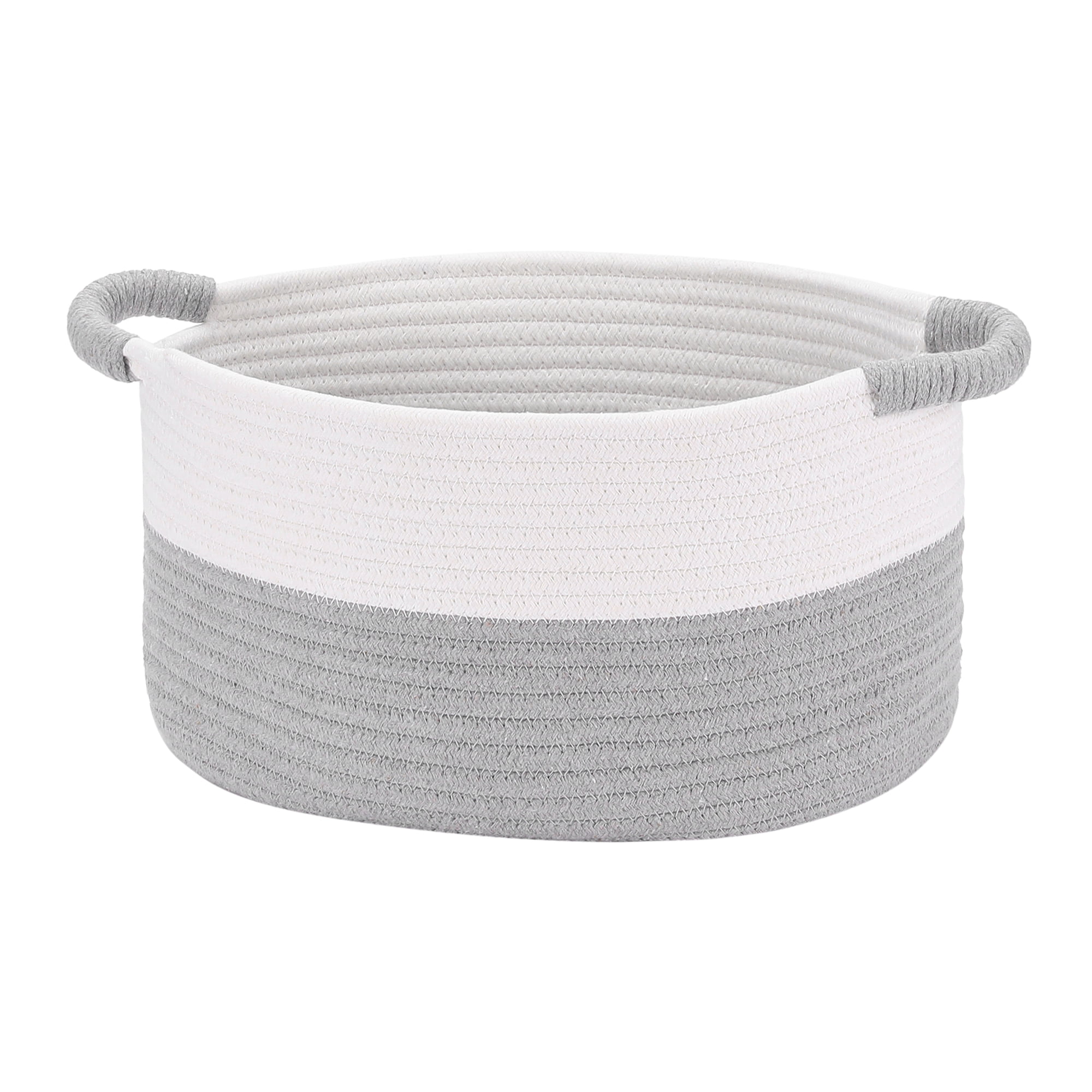 REGALWOVEN Woven Storage Basket with Handles, Shelf Closet Storage Bin White/Grey 13*9.5*7in