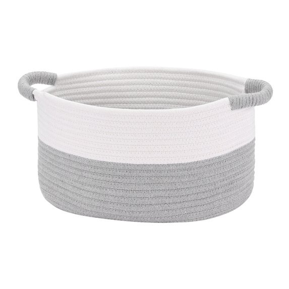 REGALWOVEN Woven Storage Basket with Handles, Shelf Closet Storage Bin White/Grey 13*9.5*7in