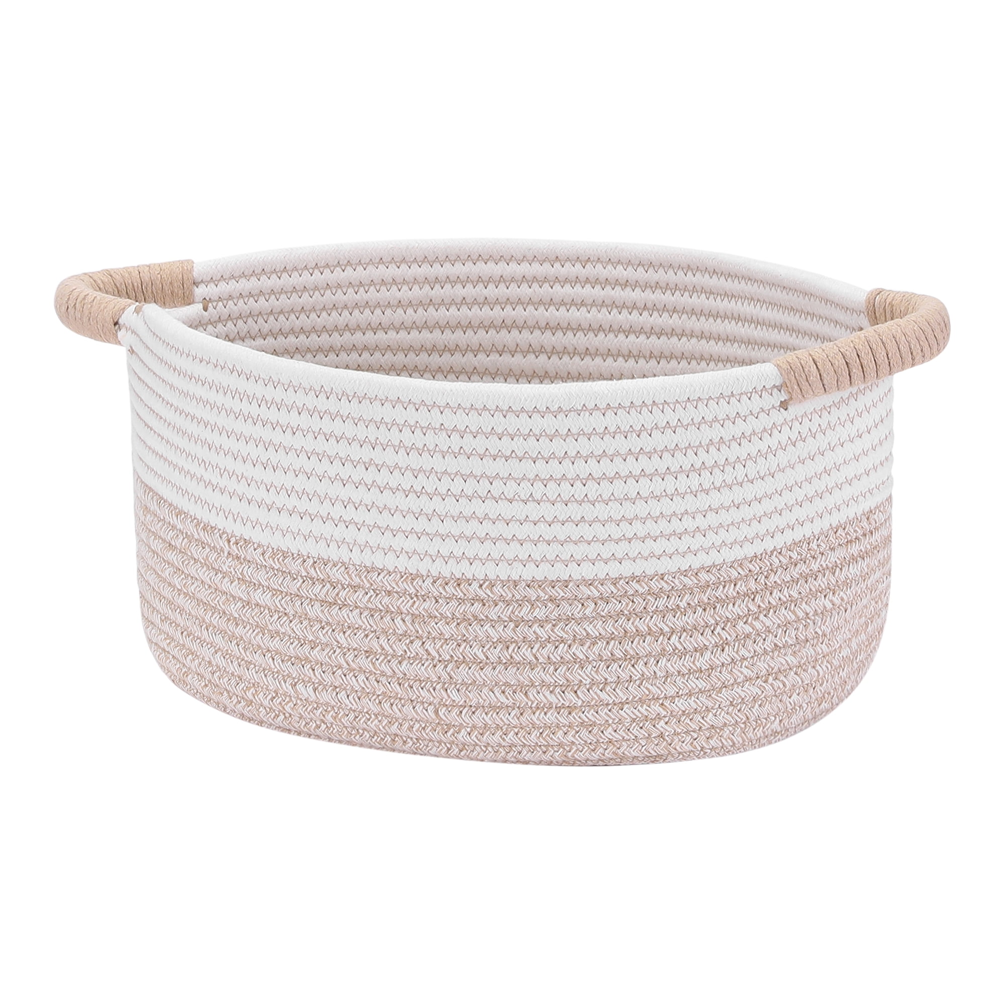 REGALWOVEN Woven Storage Basket with Handles, Shelf Closet Storage Bin White/Khaki 13*9.5*7in