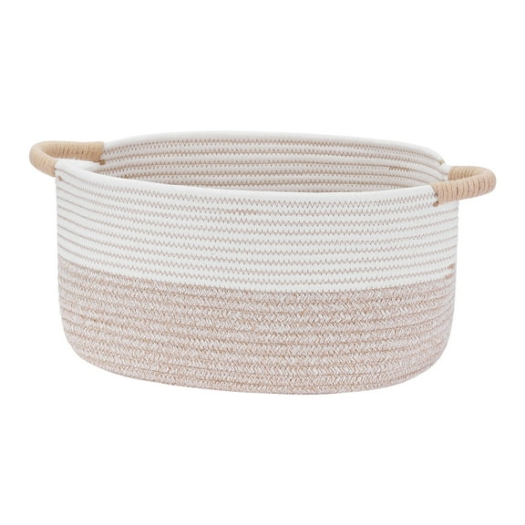 REGALWOVEN Woven Storage Basket with Handles, Shelf Closet Storage Bin White/Khaki 15.5*11.5*7.5in