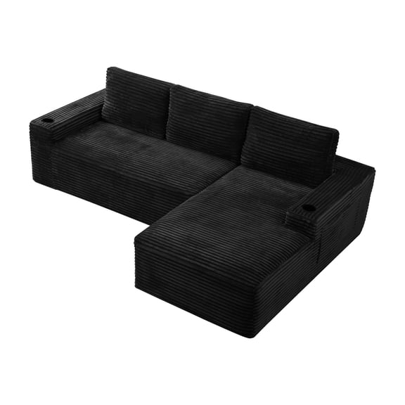 DRNANLIT 104 Inch Cloud Sectional Couch, Modern Modular Sectional Sofa with Deep Seat, Corduroy Boneless L-Shape Chaise for Living Room Bedroom, No Assembly Required, Black