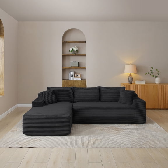 DRNANLIT 105" Modular Sectional Sofa, Cloud Couch with Deep Seat, Modern L-Shape Sectional with Chaise, No Assembly Required, Soft Corduroy Fabric, Upholstered Couches for Living Room Bedroom, Black