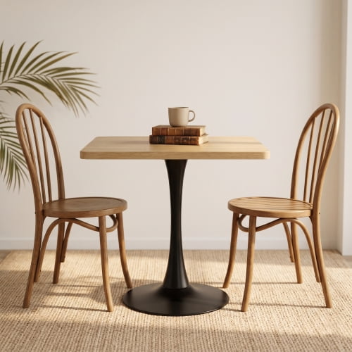 DRNANLIT 27.8" Square Dining Table, Tulip Table with Metal Pedestal for Kitchen Small Space - Natural