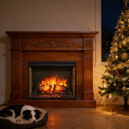 DRNANLIT 28 Inch Electric Fireplace Insert, Ultra-Thin Heater with Log Set, Realistic Flame & Remote Control