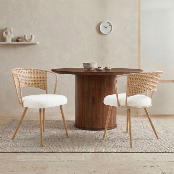 DRNANLIT Elegant Rattan Dining Chair, Comfortable Sponge Padding, Breathable Design, Sturdy Metal Legs, Quick Assembly, Natural