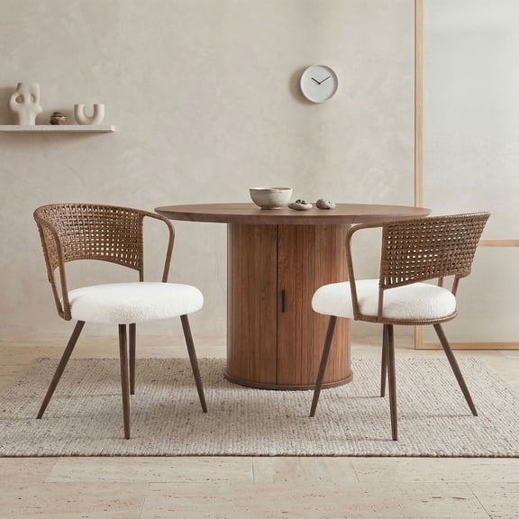 DRNANLIT Elegant Rattan Dining Chair, Comfortable Sponge Padding, Breathable Design, Sturdy Metal Legs, Quick Assembly, Walnut