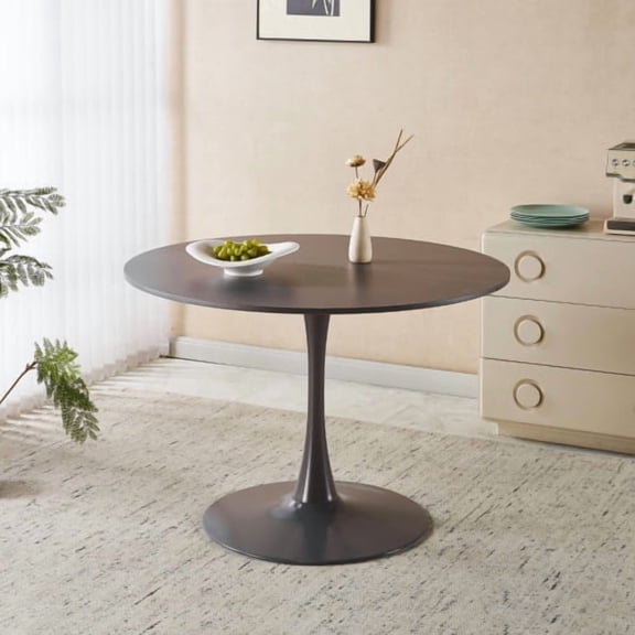 DRNANLIT 42.1" Grey Tulip Table, Mid-Century Round Dining Table, Metal Legs, Seats 4-6