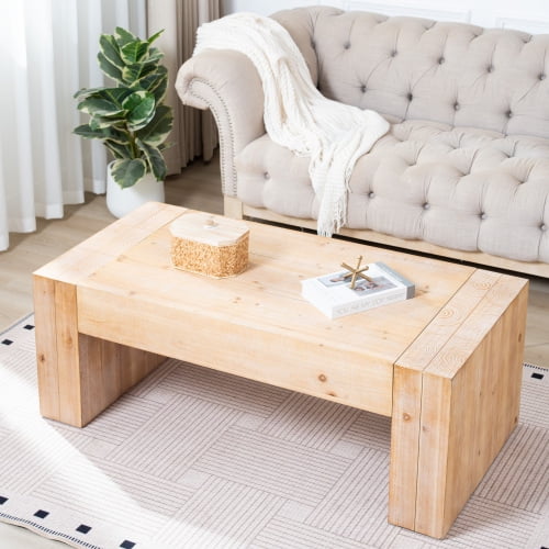 DRNANLIT 49" Rustic Wood Coffee Table, Engineered Wood Center Table with Whitewashed Finish for Living Room