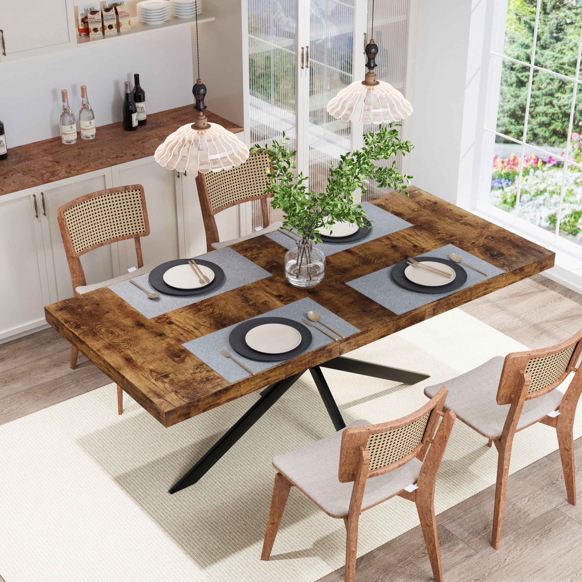 DRNANLIT 55.11"-70.86" Retro Rectangular Stretch Dining Table, Antique ...
