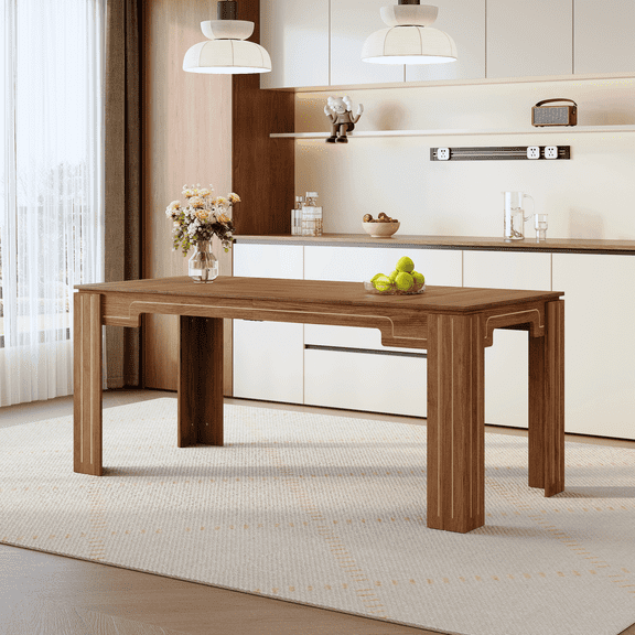 DRNANLIT 71" Extendable Dining Table with Walnut Finish - Seats 6-8, Durable MDF Top, Sturdy Grooved Design, Ideal for Home Dining, Office, and Gatherings