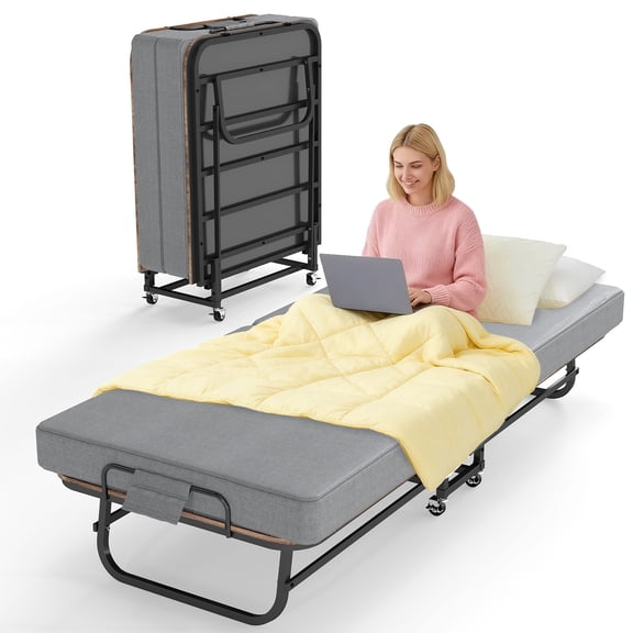 DRNANLIT 75" x 31"  Folding Bed with Memory Foam Mattress & Sturdy Metal Frame, Portable Rollaway Bed for Adult & Guest