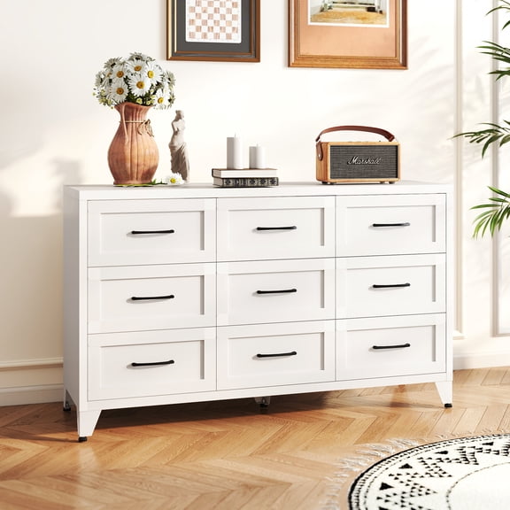 DRNANLIT 9-Drawer Metal Dresser, Heavy-Duty Steel Storage Chest with Quiet Metal Glides, Waterproof Stain-Resistant, Anti-Tip Design, 30-Inch Low-Profile