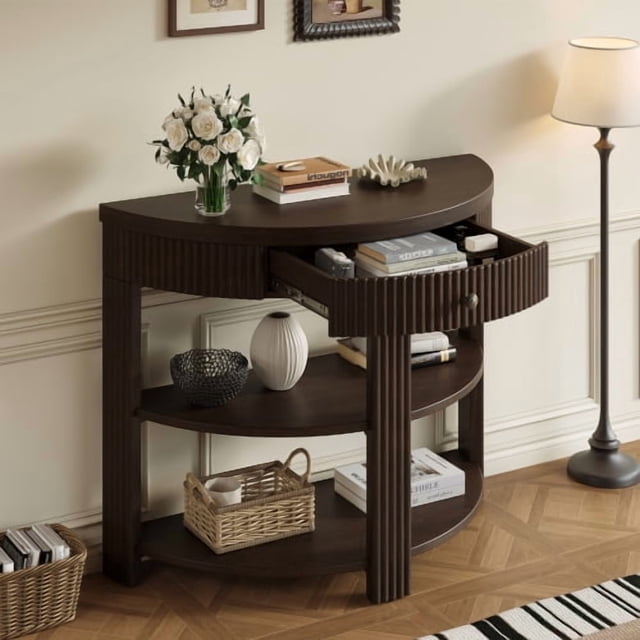 Denner Table DRNANLIT Console Table, Fluted Half Moon Entryway Table, Espresso ...