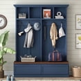 thumbnail image 1 of DRNANLIT Farmhouse 4-in-1 Coat Rack Hall Tree with Bench, 2 Large Drawers & Hooks, Wood Grain, Blue – Mudroom Entryway Organizer, 1 of 10