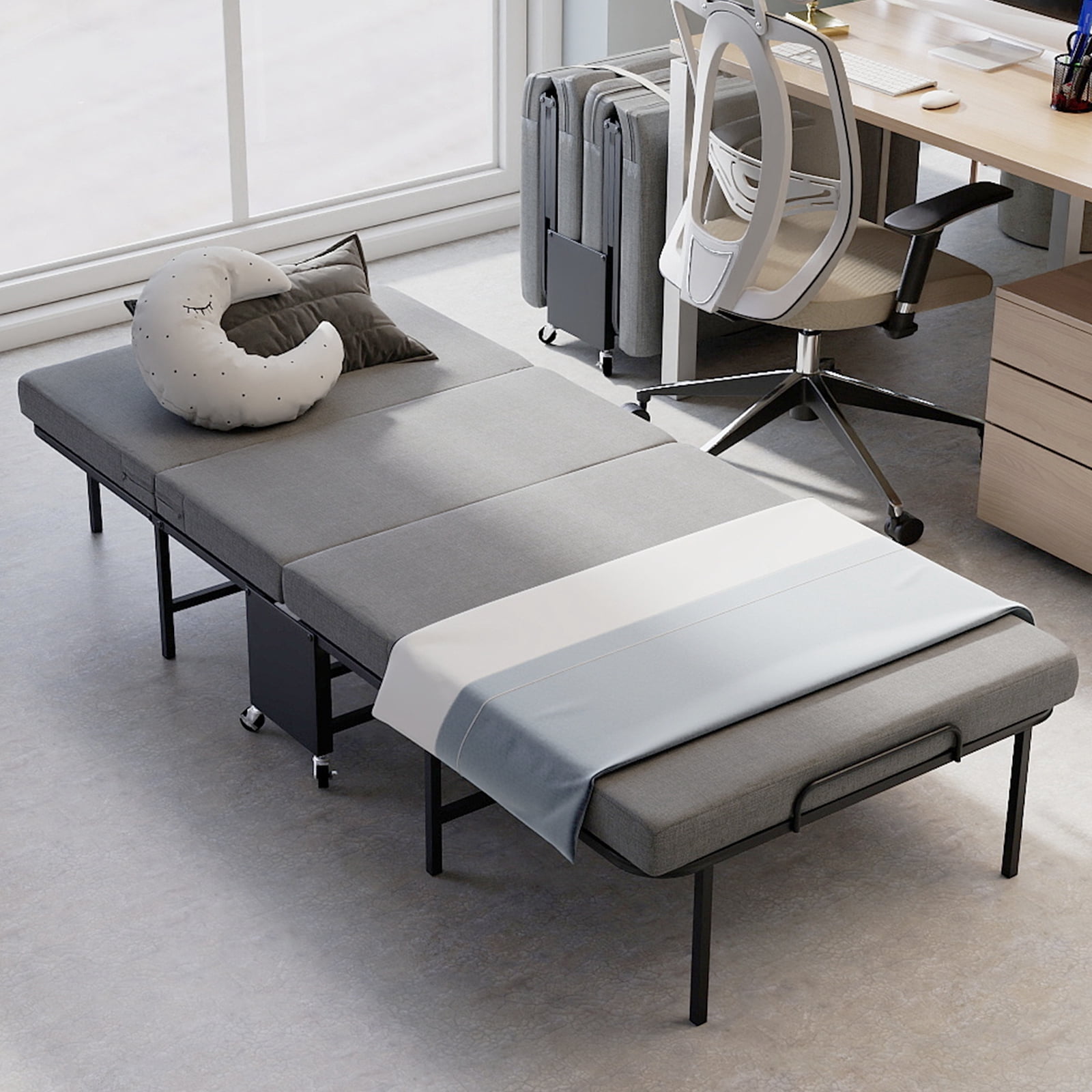 DRNANLIT Folding Bed with 6cm Thick Mattress, 75" x 38" Folded Bed, Twin Bed for Adults, Portable Roll Away Guest Beds