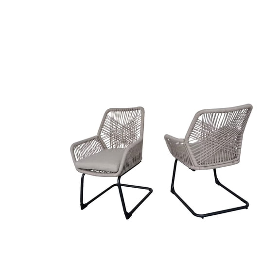 DRNANLIT Light Grey PE Rattan Outdoor Armchair Set of 2 with Spring Support  All-Weather Patio Furniture with Cushion for Balcony, Garden, and Backyard