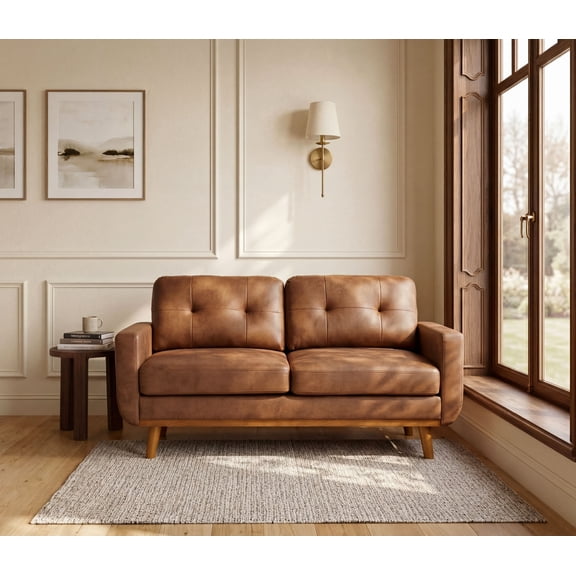 DRNANLIT Modern Fabric Sofa, Breathable Polyester Upholstery, High-Density Foam Cushions, Solid Wood Legs, Tool-Free Assembly for Living Room & Bedroom, Brown