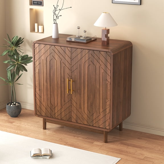 DRNANLIT Modern Rounded Edge Sideboard Cabinet - Stylish Storage Solution with Ample Space for Living Room, Kitchen, and Entryway - Safe Design with Anti-Tipping Features