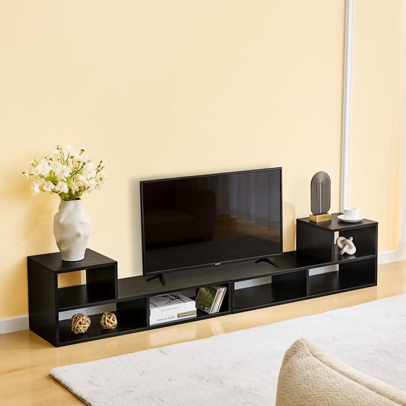 DRNANLIT Modular TV Stand with Open Storage, Free-Combination Media Console for Living Room, Black