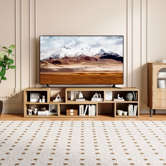 DRNANLIT Modular TV Stand with Open Storage, Free-Combination Media Console for Living Room, Light wood
