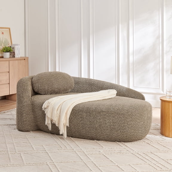 DRNANLIT Oval Single Lounge Chair with Boucle Fabric, Ergonomic Accent Chair with Matching Pillow for Small Space, Bedroom & Living Room Use, Brown