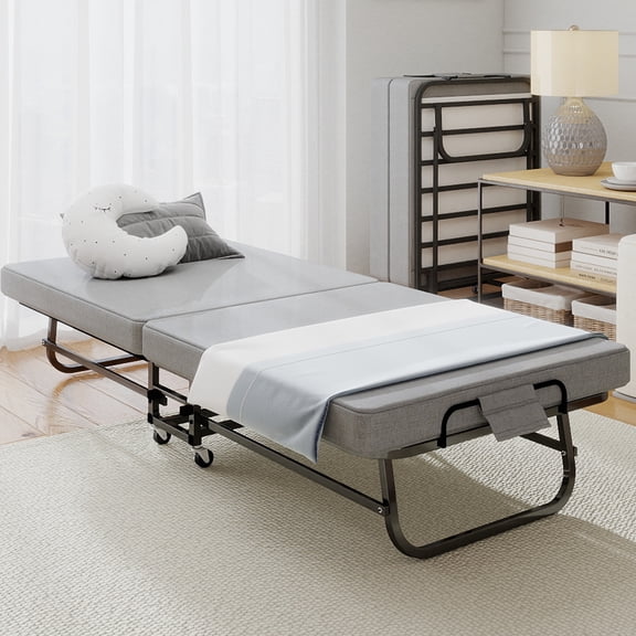 DRNANLIT Portable Folding Bed with Memory Foam Mattress Rollaway Metal Frame Guest Bed