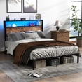 thumbnail image 1 of DRNANLIT Queen Size Bed Frame with Headboard, LED Lights, Charging Station & Under Bed Storage, Vintage Brown, 1 of 13