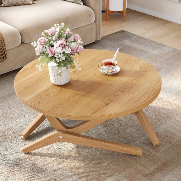 DRNANLIT Round 2-in-1 Transformer Coffee Table with Adjustable Height, Solid Wood Converts from 16.5" Coffee Table to 29.5" Cocktail Table, 34.5" Diameter