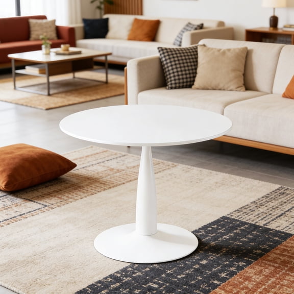 DRNANLIT Round Dining Table for 2-4 Persons, 42-Inch Kitchen Table with Sturdy Golden Metal Pedestal Base, Modern Bistro Table for Space Saving, Apartment, Cafe, Office, Living Room, White