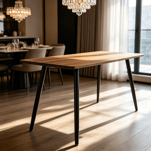 DRNANLIT Space-Saving 4-Person Dining Table - 48" Rectangle MDF Tabletop with Waterproof, Scratch-Resistant Finish, Sturdy Black Metal Legs