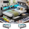 thumbnail image 1 of DRNANLIT  Twin Size Corner Bed Frame with 2 Drawers and Storage Bookcase, Twin Daybed with Charging Station & Led Lights, Metal Platform Beds for Living Room Bedroom, Gray, 1 of 9